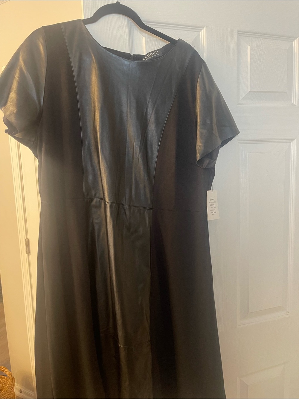 Eloquii Black Faux-Leather Panel Midi Dress